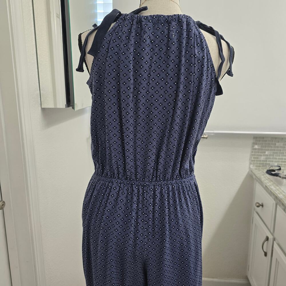 Abercrombie & Fitch Sz MFloral Jumpsuit Navy Blue Keyhole Neck Resortwear Boho - Picture 5 of 11